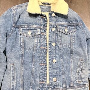 Blue Denim Jacket with Cream Sherpa Collar